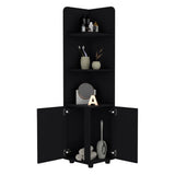 Tuhome Malibu 62" Tall Double Door Corner Linen Cabinet with Four Spacious Shelves, Freestanding Vertical Storage Tower for Towels Toiletries and Bathroom Essentials, Modern Space-Saving Organizer Unit