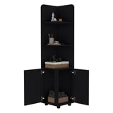 Tuhome Malibu 62" Tall Double Door Corner Linen Cabinet with Four Spacious Shelves, Freestanding Vertical Storage Tower for Towels Toiletries and Bathroom Essentials, Modern Space-Saving Organizer Unit
