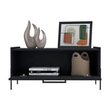 TUHOME Shan 15" High Minimalistic Coffee Table with Pull-Down Cabinet Door and Open Shelf, Modern Rectangular Living Room Center Table with Functional Storage for Books, Décor and Essentials, Sleek Contemporary Design