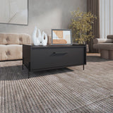 TUHOME Shan 15" High Minimalistic Coffee Table with Pull-Down Cabinet Door and Open Shelf, Modern Rectangular Living Room Center Table with Functional Storage for Books, Décor and Essentials, Sleek Contemporary Design