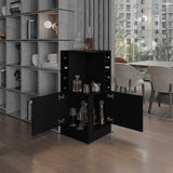 TUHOME Jakes 42" Tall Corner Bar Cabinet with Eight Wine Bottle Cubbies, Double-Door Storage Cabinet, Space-Saving Liquor Organizer for Living Room or Dining Room, Modern Home Bar Furniture with Functional Shelves and Elegant Design