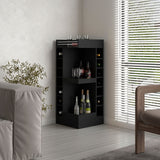 TUHOME Lyman 46" Tall Corner Bar Cabinet with Fourteen Wine Bottle Cubbies and Three-Tier Storage, Space-Saving Liquor Cabinet for Living Room or Dining Room, Modern Home Bar Organizer with Open Shelves and Contemporary Design