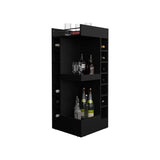 TUHOME Lyman 46" Tall Corner Bar Cabinet with Fourteen Wine Bottle Cubbies and Three-Tier Storage, Space-Saving Liquor Cabinet for Living Room or Dining Room, Modern Home Bar Organizer with Open Shelves and Contemporary Design