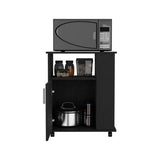 TUHOME Lower Microwave Storage Cabinet with Single Door and Three Side Shelves for Organized Kitchen Spaces Offering Practical Appliance Support, Functional Open Compartments and Durable Engineered Wood Construction