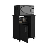 TUHOME Lower Microwave Storage Cabinet with Single Door and Three Side Shelves for Organized Kitchen Spaces Offering Practical Appliance Support, Functional Open Compartments and Durable Engineered Wood Construction