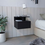Tuhome Adele Floating Nightstand with One Drawer and Two Lower Shelves, Wall-Mounted Bedside Storage Solution for Compact Bedrooms, Modern Space-Saving Design with Hidden Storage and Display Area for Daily Essentials