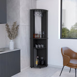 Tuhome Chicago 75" Corner Bar Cabinet with Mirrored Back, Double Glass Doors, Stemware Rack, Two Open Liquor Shelves, Space-Saving Modern Home Bar for Living Rooms, Entertainment Areas and Stylish Beverage Storage