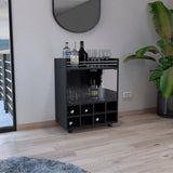 TUHOME St Andrews Bar Cart with Built-In 8-Bottle Rack, Double Glass Door Cabinet, Aluminum-Edged Top Surface and Caster Wheels Offering Modern Mobile Entertainment Storage and Elegant Organization for Hosting Spaces