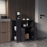 Eldon Two-Door Kitchen Base Cabinet Cart with Four Shelves, Side Storage, Locking Casters, Mobile Microwave Stand, Kitchen Organizer for Small Appliances and Counter Space Expansion