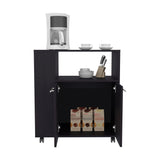 Eldon Two-Door Kitchen Base Cabinet Cart with Four Shelves, Side Storage, Locking Casters, Mobile Microwave Stand, Kitchen Organizer for Small Appliances and Counter Space Expansion