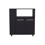 Eldon Two-Door Kitchen Base Cabinet Cart with Four Shelves, Side Storage, Locking Casters, Mobile Microwave Stand, Kitchen Organizer for Small Appliances and Counter Space Expansion