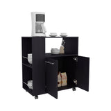 Eldon Two-Door Kitchen Base Cabinet Cart with Four Shelves, Side Storage, Locking Casters, Mobile Microwave Stand, Kitchen Organizer for Small Appliances and Counter Space Expansion