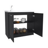 Zurich 39" Wide Utility Sink with Two-Door Cabinet, Two Shelves, Stainless Steel Sink, Bardolino Finish for Laundry Room or Garage, Functional Storage and Easy Installation