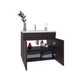 Chaux Floating Vanity, Wall-Mounted Bathroom Unit with Double Soft-Close Doors, Durable Resin Sink, Two Open Shelves for Smart Storage, Modern Bathroom Storage Solution for Small Spaces and Compact Bathrooms