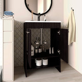 Lorenzo Free-Standing Bathroom Vanity Console Featuring Sleek Finish Design and Spacious Storage Functionality with Four Pull-Out Utility Drawers and Two Open Shelves for Optimized Organization