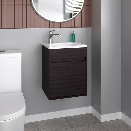 Furman Bathroom Vanity with Single Door and Open Shelf Compact Freestanding Sink Base Cabinet Modern Powder Room Small Space Storage Organizer Guest Bath Essential Furniture