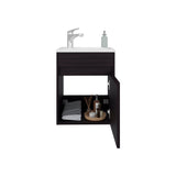 Furman Bathroom Vanity with Single Door and Open Shelf Compact Freestanding Sink Base Cabinet Modern Powder Room Small Space Storage Organizer Guest Bath Essential Furniture