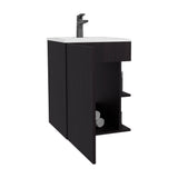 Colton Free-Standing Bathroom Vanity with One-Door Cabinet and Open Shelf, Modern Compact Sink Cabinet with Light Grey Wood Finish, Ideal for Small Bathrooms and Powder Rooms, Space-Saving Storage Solution