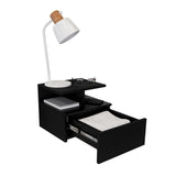 Tuhome Adele Floating Nightstand with One Drawer and Two Lower Shelves, Wall-Mounted Bedside Storage Solution for Compact Bedrooms, Modern Space-Saving Design with Hidden Storage and Display Area for Daily Essentials