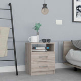 Tuhome Napoles Nightstand in Black with Two Drawers and Open Compartment, Modern Design for Bedroom or Living Room Storage