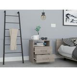 Tuhome Napoles Nightstand in Black with Two Drawers and Open Compartment, Modern Design for Bedroom or Living Room Storage