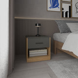 Alder 19.7" High One-Drawer Nightstand, Side Table, End Table with Open Shelf for Bedroom, Home Office, Living Room, Compact and Stylish Storage with Matte Gray Finish and Natural Oak Accents