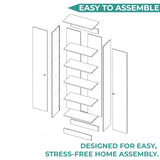 Tuhome Lambardi Tall Multistorage Cabinet with Double Door Design, Five Deep Interior Shelves, Freestanding Vertical Storage Solution for Kitchens, Laundry Rooms, Bedrooms or Utility Areas to Maximize Home Organization
