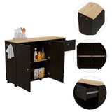 Tuhome Kitchen Island Cart Victoria with Four Interior Shelves, One Drawer, Double Door Cabinet, Six Casters for Easy Mobility, Ideal for Kitchens and Dining Rooms