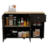 Tuhome Kitchen Island Cart Victoria with Four Interior Shelves, One Drawer, Double Door Cabinet, Six Casters for Easy Mobility, Ideal for Kitchens and Dining Rooms