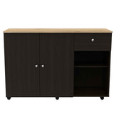 Tuhome Kitchen Island Cart Victoria with Four Interior Shelves, One Drawer, Double Door Cabinet, Six Casters for Easy Mobility, Ideal for Kitchens and Dining Rooms