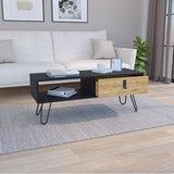 TUHOME Huna Coffee Table with Modern Hairpin Legs, Spacious Storage Drawer and Open Shelf Compartment Offering Contemporary Living Room Functionality and Durable Engineered Wood Construction for Everyday Home Use