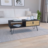 TUHOME Huna Coffee Table with Modern Hairpin Legs, Spacious Storage Drawer and Open Shelf Compartment Offering Contemporary Living Room Functionality and Durable Engineered Wood Construction for Everyday Home Use