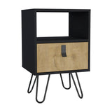 TUHOME Huna Nightstand with Single Drawer, Open Storage Compartment, Spacious Top Surface, Sleek Modern Design with Raised Wooden Legs, Functional Bedroom Side Table for Organizing Nighttime Essentials and Decor
