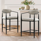 Manhattan 25.5" Chenille Metal Frame Counter Stool With Armrest And Footrest (Set of 2)