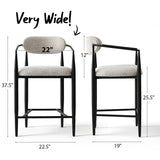 Manhattan 25.5" Chenille Metal Frame Counter Stool With Armrest And Footrest (Set of 3)