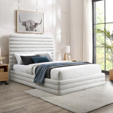 Maxwell Contemporary Bed – Luxurious Cream Linen Texture with Deep Channel Tufting for Elegance