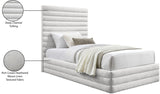 Maxwell Contemporary Bed – Luxurious Cream Linen Texture with Deep Channel Tufting for Elegance