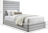 Maxwell Contemporary Bed – Luxurious Cream Linen Texture with Deep Channel Tufting for Elegance
