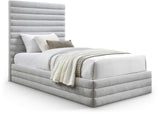 Maxwell Contemporary Bed – Luxurious Cream Linen Texture with Deep Channel Tufting for Elegance