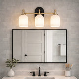Meadows Three Lights Vanity Brushed Gold Bathroom Wall Light for Bathroom Over Mirror 20.5"W × 10.125"H × 5.5"E with White Frosted Glass