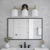 Meadows Three Lights Vanity Brushed Gold Bathroom Wall Light for Bathroom Over Mirror 20.5"W × 10.125"H × 5.5"E with White Frosted Glass