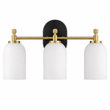 Meadows Three Lights Vanity Brushed Gold Bathroom Wall Light for Bathroom Over Mirror 20.5"W × 10.125"H × 5.5"E with White Frosted Glass
