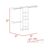 Manchester 250 Closet System with Five Open Shelves, Single Storage Drawer, Three Metal Hanging Rods and Expansive Modular Layout for Organized Clothing Display, Functional Wardrobe Storage and Modern Bedroom Efficiency