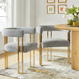 Mia Modern Gold Chenille Dining Chair with Arms (Set of 2)