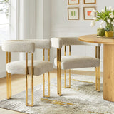 Mia Modern Gold Chenille Dining Chair with Arms (Set of 2)