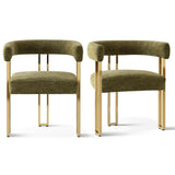 Mia Modern Gold Chenille Dining Chair with Arms (Set of 2)