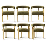 Mia Modern Gold Chenille Dining Chair with Arms (Set of 6)