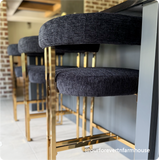 Mia 24" Modern Gold Chenille Counter Stool with Arms (Set of 3)