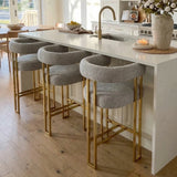 Mia 24" Modern Gold Chenille Counter Stool with Arms (Set of 3)