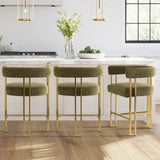 Mia 24" Modern Gold Chenille Counter Stool with Arms (Set of 3)